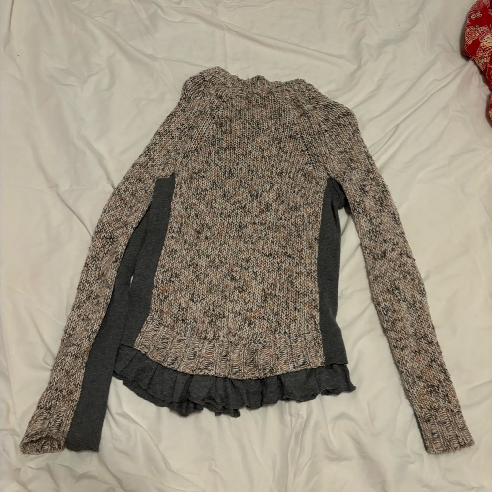 Grey and cream sweater with bottom ruffle Anthropologie